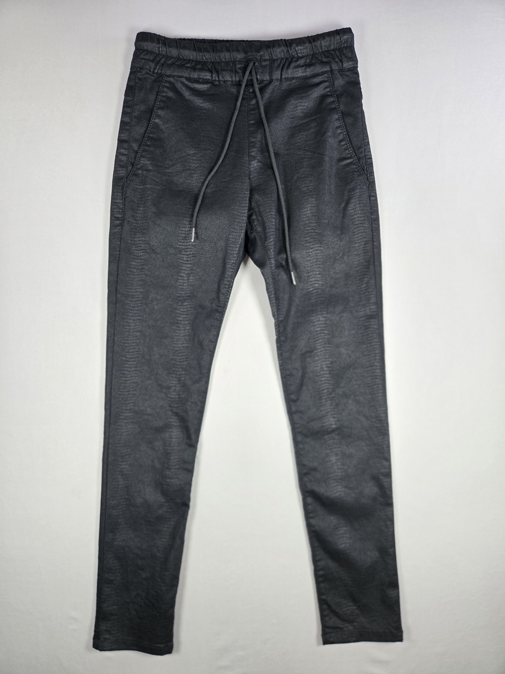 Bevy Flog Shely Pants Black Python Snake Print Coated Jogger Leggings Sz 26